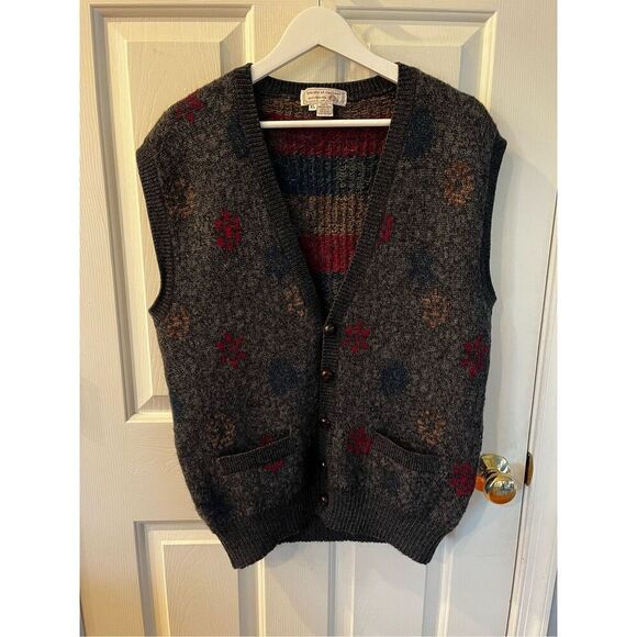 Tricots St. Raphael 100% Virgin Wool Gray Print Vest sz XL EUC - Picture 1 of 7